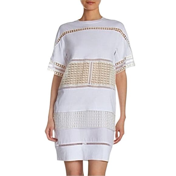 Chloe Shirt Dress Medium Off‎ White Silk Lace Detail - Picture 2 of 16